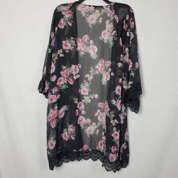 Maurices 1x Plus Black Floral Sheer Cover Top - Picture 4 of 6
